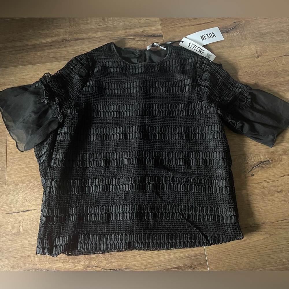 STYLEWE-NWT Women's Black Crochet Dress with Sheer Sleeves